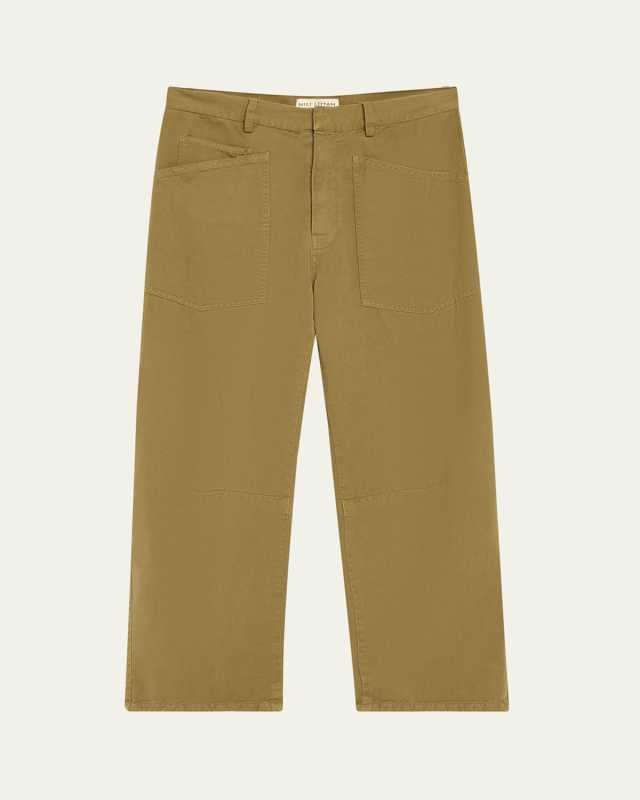 Shon Olive Green Barrel-Leg Ankle Pants